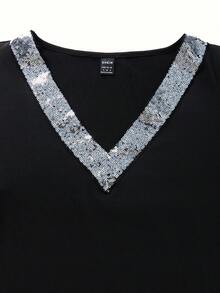 SHEIN LUNE 女性露肩亮片拼接連衣裙 - 黑色 - 查看 5