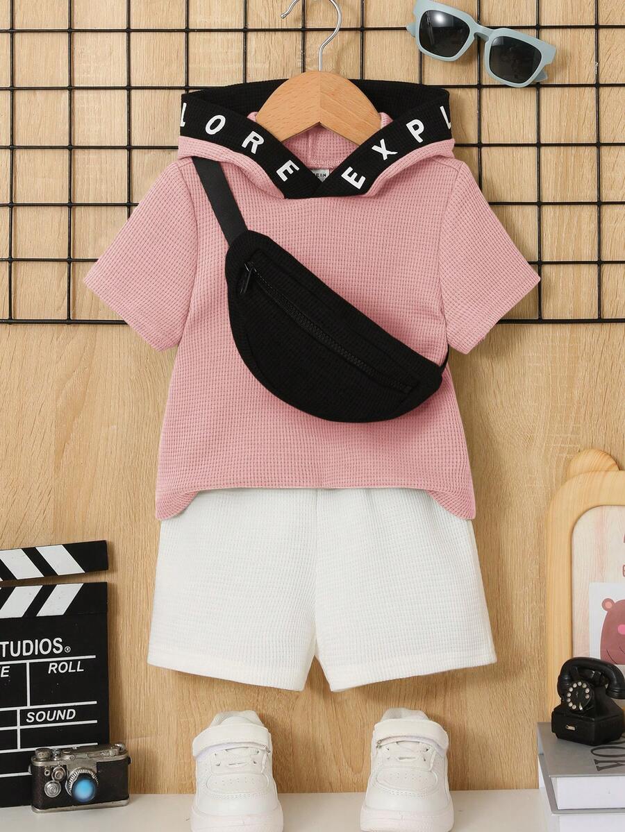 SHEIN Stylish Casual Outfit Set With Bag For Baby Boys - Pink - View 1