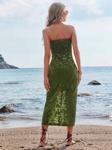 GENKIRA Floral Print Sleeveless Bandeau Dress - Green - View 2