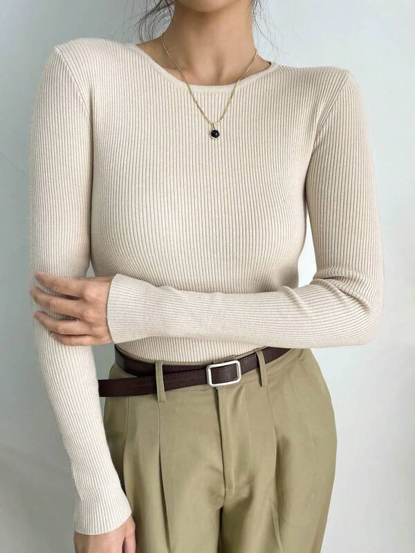 DAZY Suéter casual de negocios de mujer de manga larga de un solo color, otoño, Top de manga larga