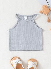Baby Girl 5pcs/Set Casual Summer Solid Ribbed Halter Neck Tank Top - Multicolor - View 5