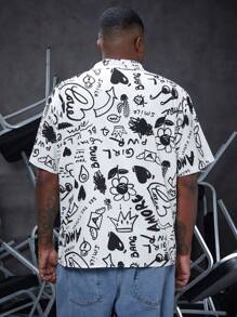 Manfinity Homme Camisa De Manga Corta Con Estampado De Dibujos Animados De Talla Grande Para Hombre - Multicolor - Ver 2