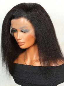 Short Kinky Straight 4 X 4 Lace Closure Wig Real Human Hair Lace Frontal Closure Wig With Baby Hair Pre Plucked Natural Hairline Wig Natural Black Color - Natural Black - View 4