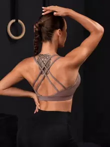 Menodora SHEIN Sport Solid Criss Cross Back Sports Bra - Grey - View 5