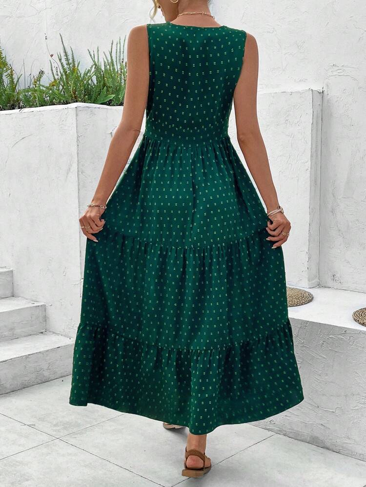 Ladies' Spliced Lace Dress With Swiss Dots Pattern