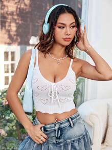 SHEIN Qutie Women'S Heart Hollow Out Knit Top - White - View 1