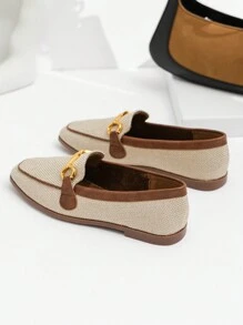 Zapato de mujer de estilo británico con caña alta para otoño/invierno, nuevo diseño de zapato casual retro de dos tonos, zapato de tacón plano con hebilla metálica y punta cuadrada, mocasín - Albaricoque - Ver 4