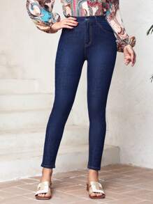 SHEIN LUNE 女式修身牛仔褲 - 藍色 - 查看 3