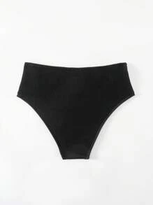 SHEIN Swim 女士純色圓環比基尼下身,嘉年華會 - 黑色 - 查看 3