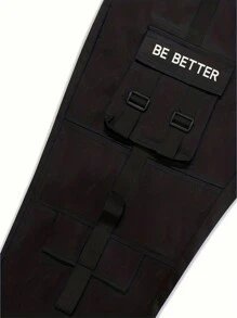 Pantalones cargo con bolsillo con solapa y cintura con cordón, otoño