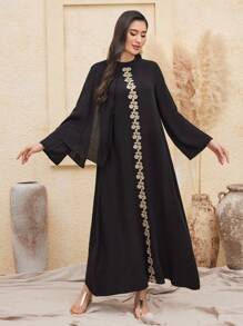 Al Najma Flower Embroidered Bell Sleeve Dress Kaftan Jalabiya Dress - Multicolor - View 6