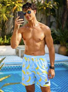 Manfinity 男士香蕉印花抽繩沙灘短褲 - 彩色 - 查看 4