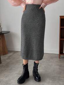 FRIFUL Designer 女士纯色休闲针织缎带束带裙 - 灰色 - 查看 4