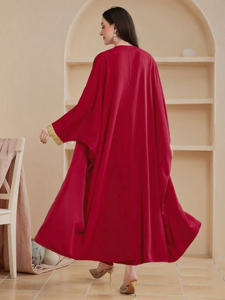 Women'S Embroidered Flower Patchwork V-Neck Sleeveless Dress And Batwing Sleeve Jacket 2pcs/Set 2 Pieces Set