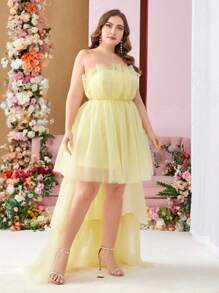 SHEIN Belle Plus Size Women's Mesh Tutu Dress With High-Low Hemline For Evening Party Dress - Yellow - View 6