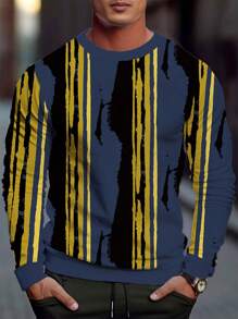 男士條紋長袖套頭衫 - 黑色 - 查看 1