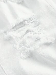 SHEIN MOD 聖派翠克節可愛白色加大彈性喇叭牛仔褲,帶有破損細節 - 白色 - 查看 4