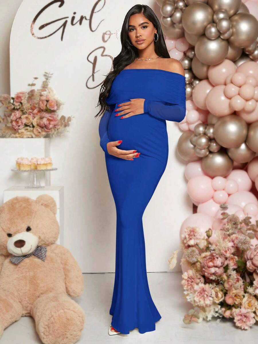 SHEIN Pregnant Women OffShoulder Fishtail Baby Shower Dress for Sale