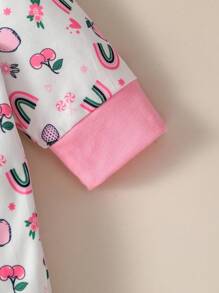 SHEIN Cute Newborn Baby Gift Set With Fruit & Rainbow Print Long Sleeve Bodysuit And Jumpsuit, Unisex Casual Style, For Spring/Summer Seasons