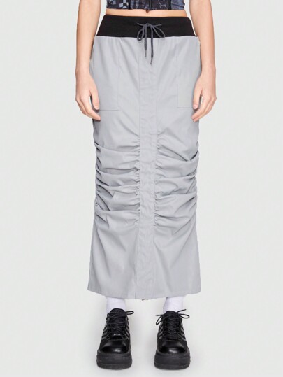 Grunge Punk Jupe Froncée À La Taille À Cordon Pour Femme