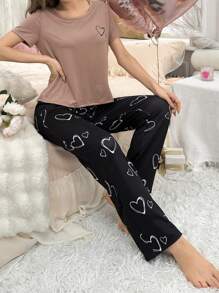 Love Printed Short-Sleeved T-Shirt And Trousers Pajama Set