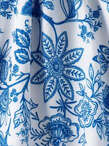 SHEIN 小女孩的花卉印花细肩带连衣裙蓝色碎花连衣裙夏季连衣裙女童 - 藍色 - 查看 5