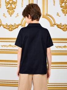 Tween Boy'S Casual Collared Geometric Pattern Jacquard Woven Shirt - Blue - View 8