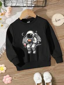 SHEIN Boys' Astronaut Print Crewneck Sweatshirt (Little Kid) - Black - View 1