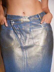 SHEIN BAE Kích thước lớn Của phụ nữ Kim loại Dần dần Váy Denim - Nhiều màu - Xem 6