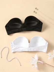 SHEIN 女士纯色胸罩，带钢圈无肩带胸罩 - 彩色 - 查看 2