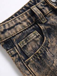 適用於大童的復古破洞牛仔褲,街頭穿搭必備 - 橘色 - 查看 4