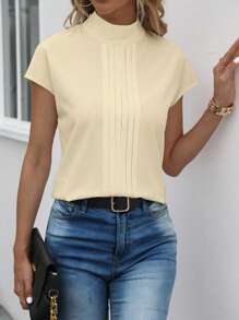 SHEIN Clasi Women's Stand Collar Short Sleeve Shirt - Apricot - View 5