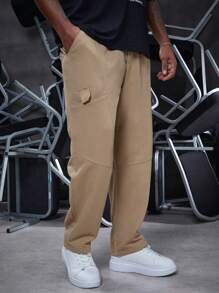 Manfinity Homme Men's Plus Size Drawstring Solid Color Pants - Khaki - View 4