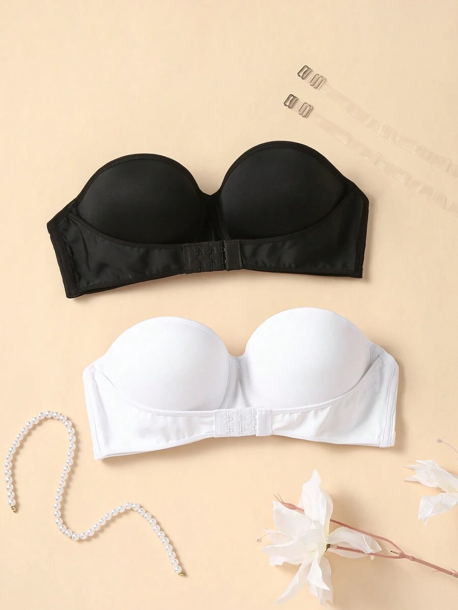 SHEIN 女士纯色胸罩,带钢圈无肩带胸罩 - 彩色 - 查看 1