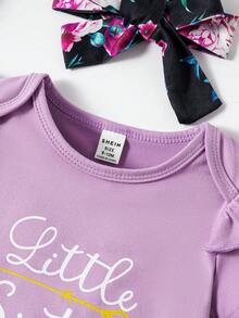 3入組寶寶女嬰連體短褲，蝴蝶和玫瑰花印花，套頭帶，夏季款