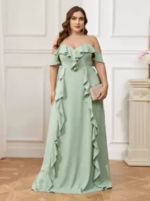 SHEIN Belle Vestido De Dama De Honor De Talla Grande Para Mujer Con Dobladillo Con Volantes Exagerados - verde menta - Ver 4