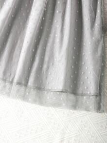 Teen Girls' Knitted Jacquard Polka Dot Tulle Mesh Dress - Grey - View 3