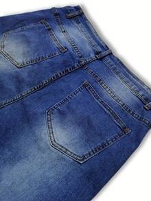 Women'S Plus Size Wide Leg Jeans With Faux Patchwork Design And Loose Fit, Spring Summer Autumn