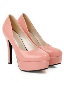 Comfortable Pink Waterproof Platform High Heels For Women, 2024 New Arrival, Pointed Toe Stiletto Patent Leather Sexy Versatile Dress Shoes - Pink - View 3