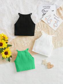 SHEIN 3入組寶寶女孩休閒背心上衣 - 綠色 - 查看 2