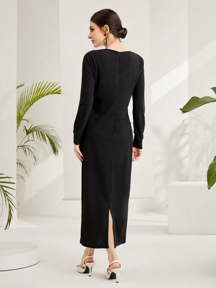 Women's Beaded Weaving Splicing, High Slit Dress Fall Cloth For Women