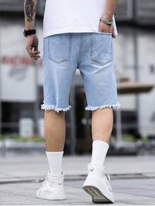 Manfinity LEGND Nam Kích thước lớn Rách Và Frayed Cạnh Quần short Denim - Rửa nhẹ - Xem 2