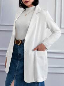 EURMUSE Lapel Neck Single Breasted Blazer - White - View 4