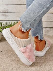 Women's Fashionable Thermal Lined, Warm, Anti-Slip, Thick Bottom Home Slippers - Pink - View 3