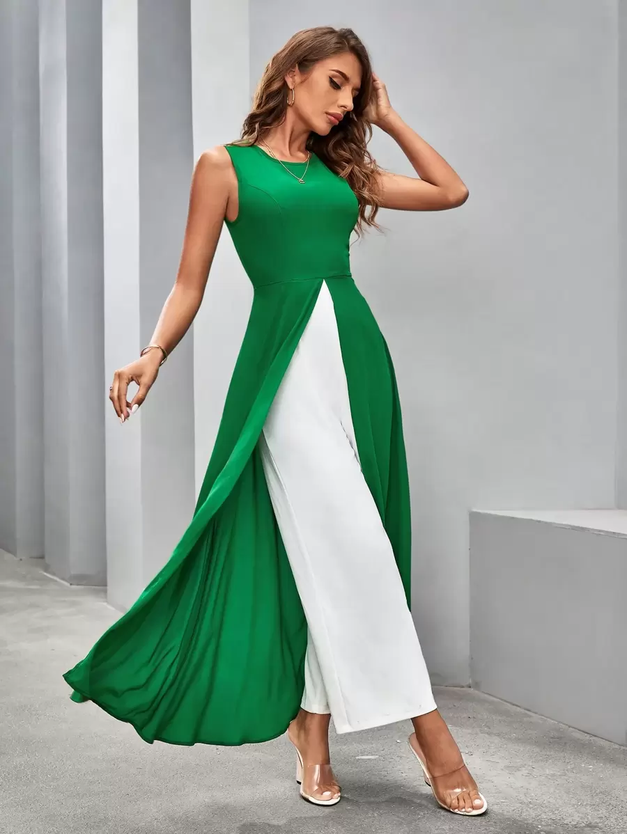 SHEIN Clasi 女式無袖圓領連身褲配裙 - 彩色 - 查看 1