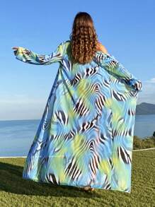 SHEIN Swim Mô hình ngựa vằn Cà vạt Bộ Bikini Có Kimono Che phủ Lễ hội hóa trang - Nhiều màu - Xem 2