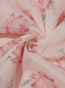 SHEIN 少女們的一肩扭結花印連衣裙,正式場合,春/夏 - 粉色 - 查看 3