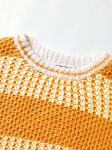 SHEIN Unity Khối màu Vòng cổ Áo chui đầu Áo len - Màu Mù tạt vàng - Xem 3