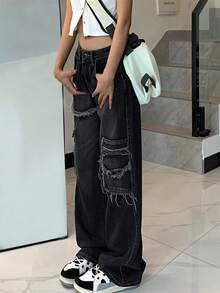 Flap Pocket Cargo Jeans - Black - View 4