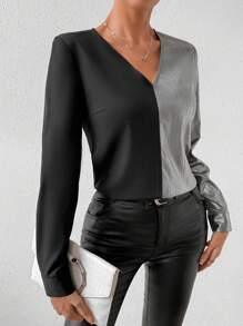 SHEIN Clasi 女士彩塊長袖襯衫 - 彩色 - 查看 3